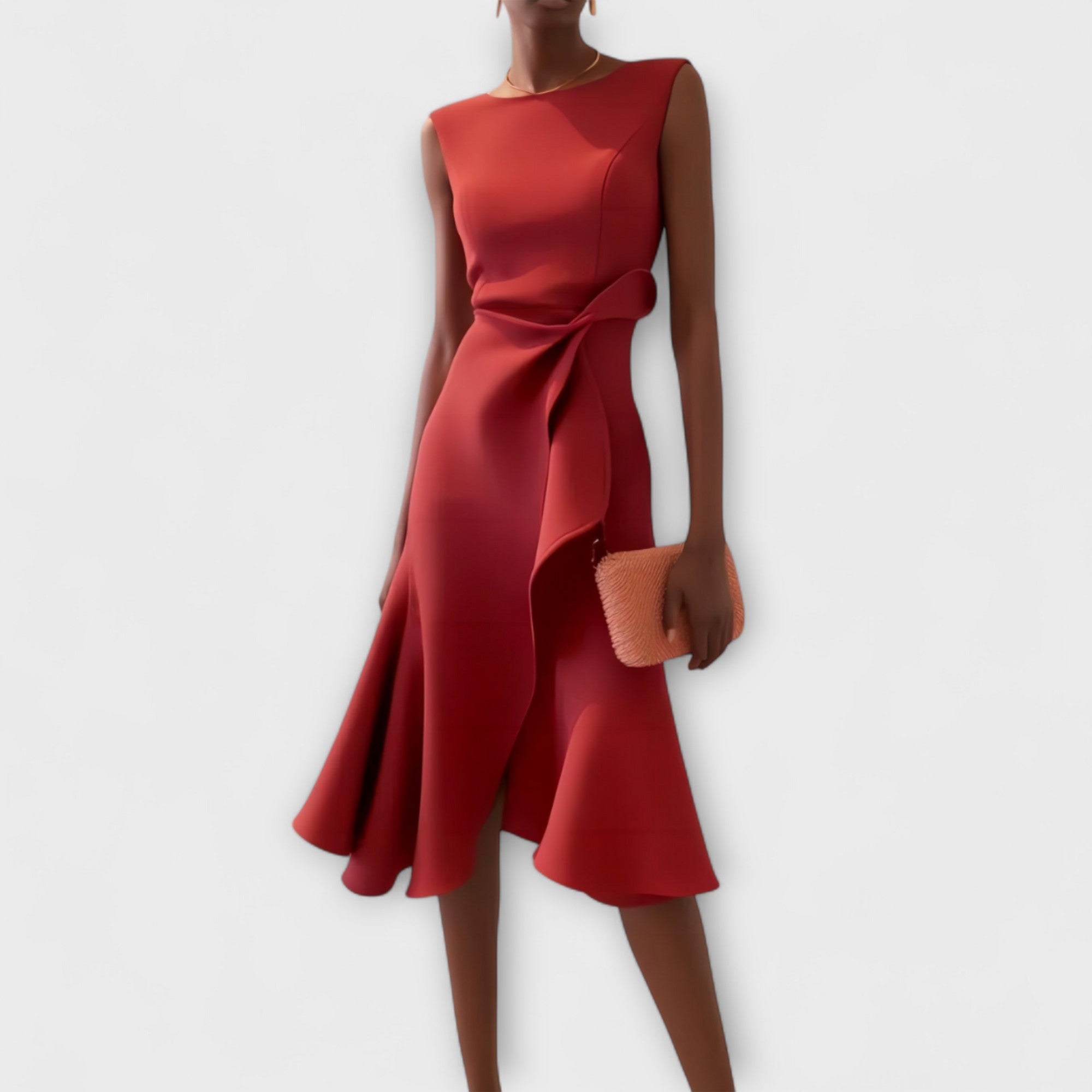 RHIANN | DRAPED ASYMMETRIC MIDI DRESS