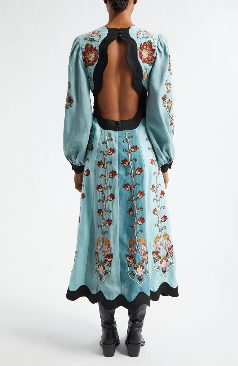 CATERINA | EMBROIDERED BLUE MIDI DRESS